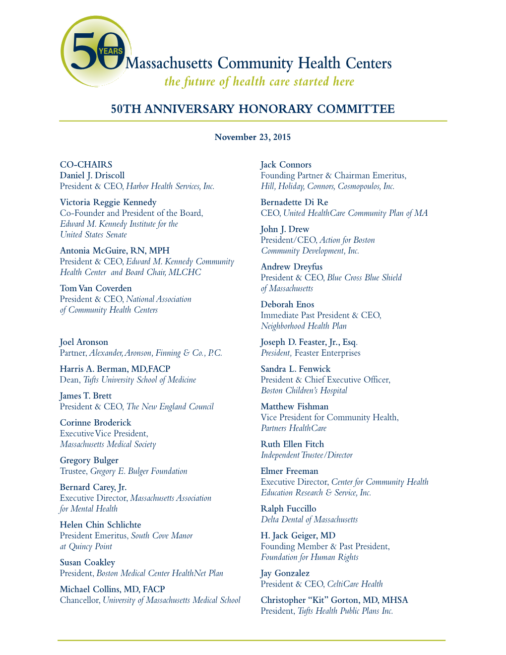 50Th Anniversary Honorary Committee