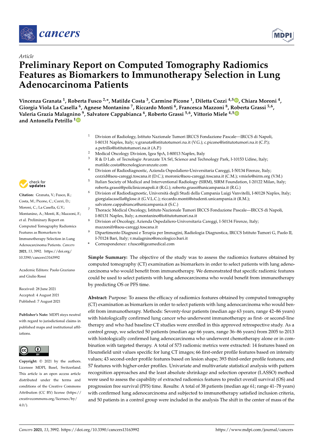 Preliminary Report on Computed Tomography Radiomics Features As Biomarkers to Immunotherapy Selection in Lung Adenocarcinoma Patients