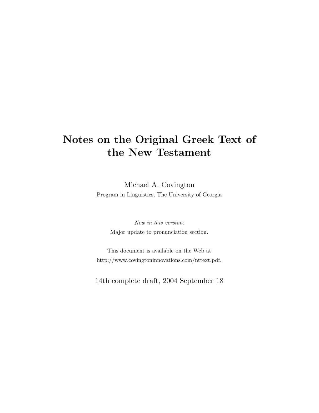 Notes on the Original Greek Text of the New Testament