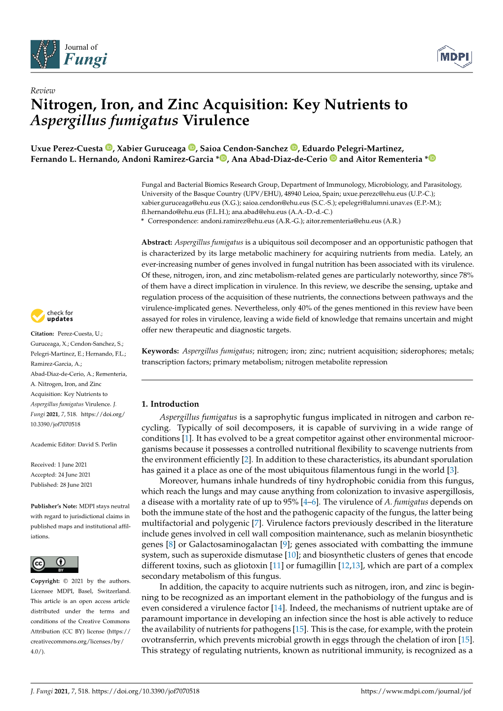 Key Nutrients to Aspergillus Fumigatus Virulence