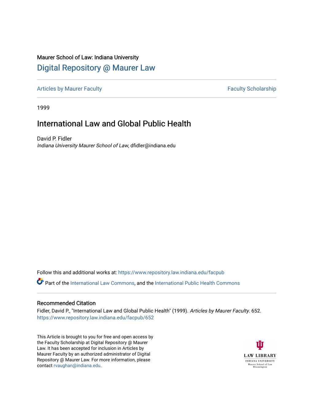 International Law and Global Public Health