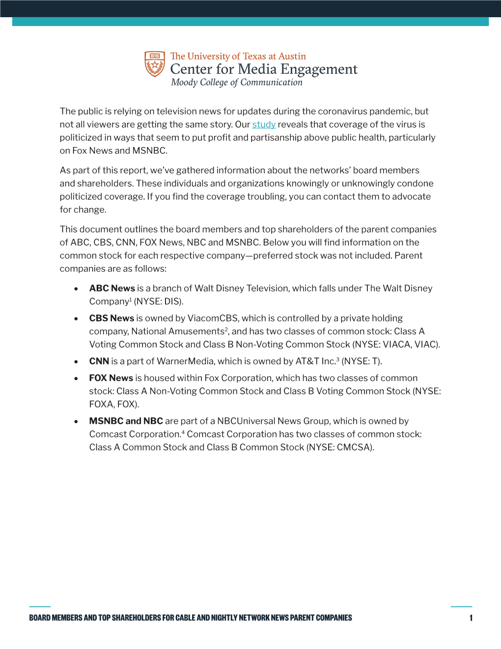 1 Board Members and Top Shareholders for Cable