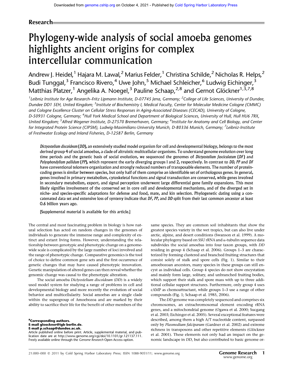 Phylogeny-Wide Analysis of Social Amoeba Genomes Highlights Ancient Origins for Complex Intercellular Communication