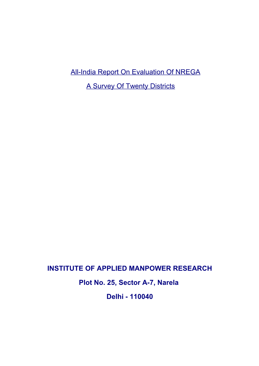 All-India Report on Evaluation of NREGA