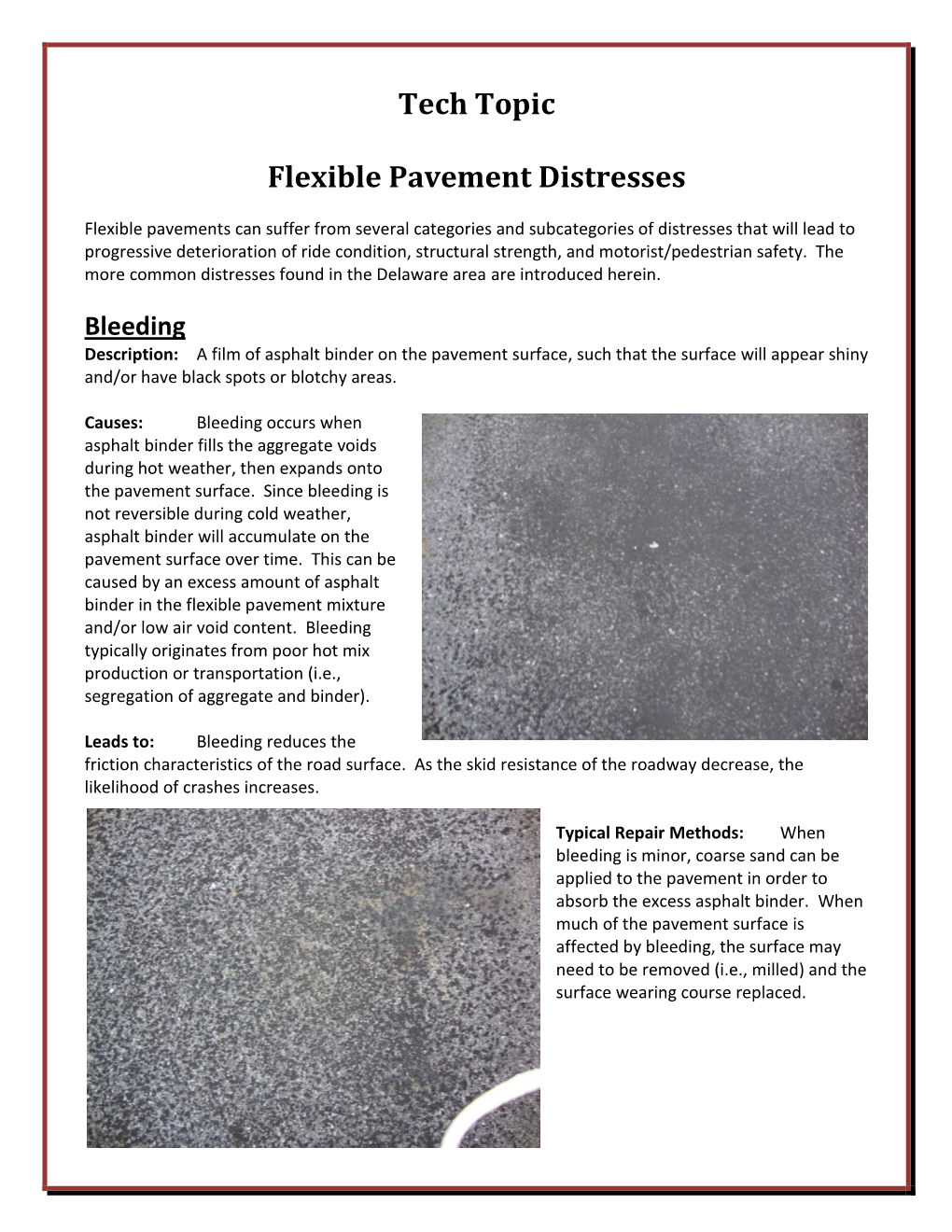 Tech Topic Flexible Pavement Distresses