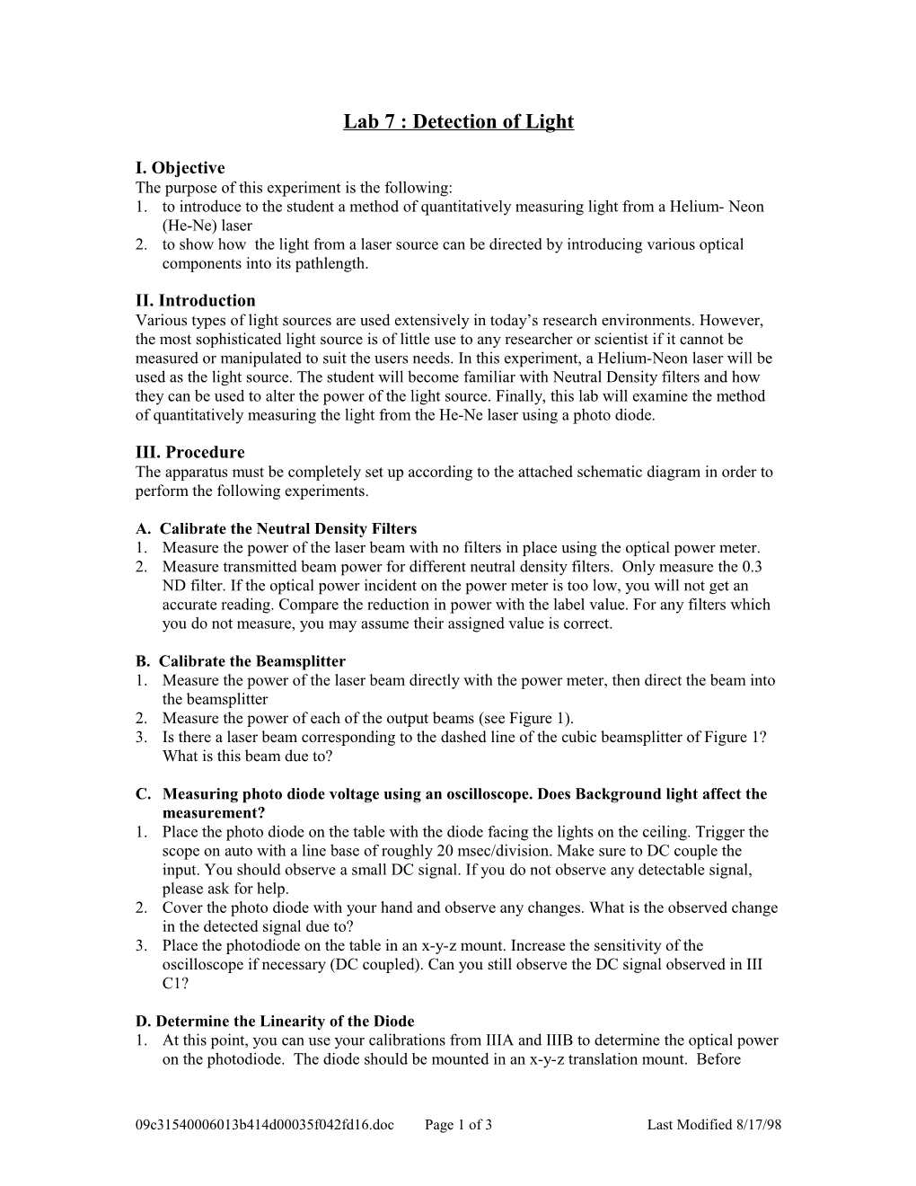 Lab 7 : Detection of Light