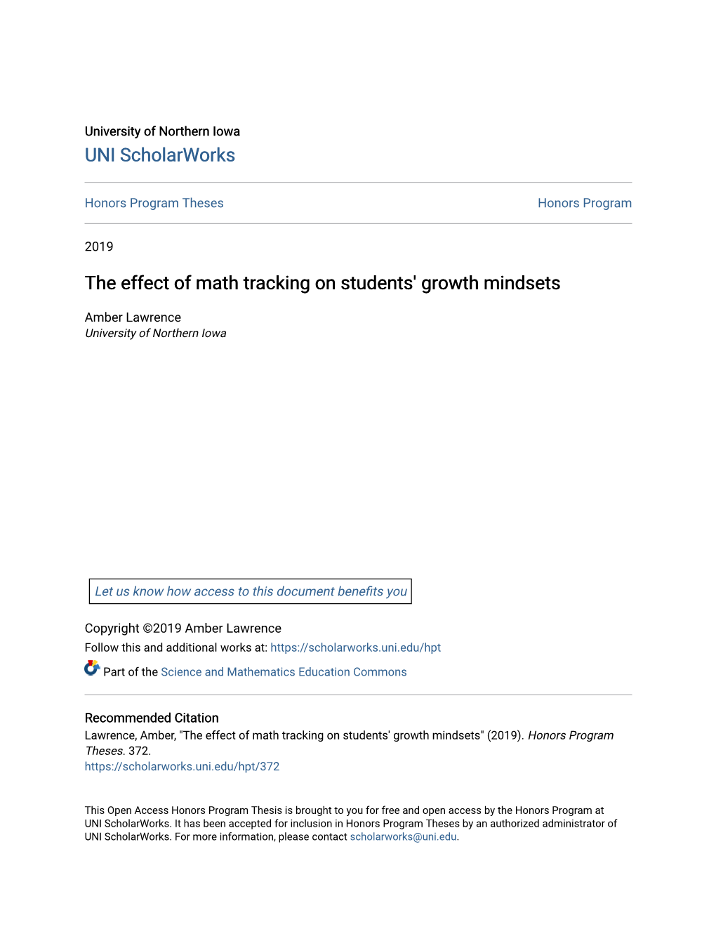 The Effect of Math Tracking on Students' Growth Mindsets