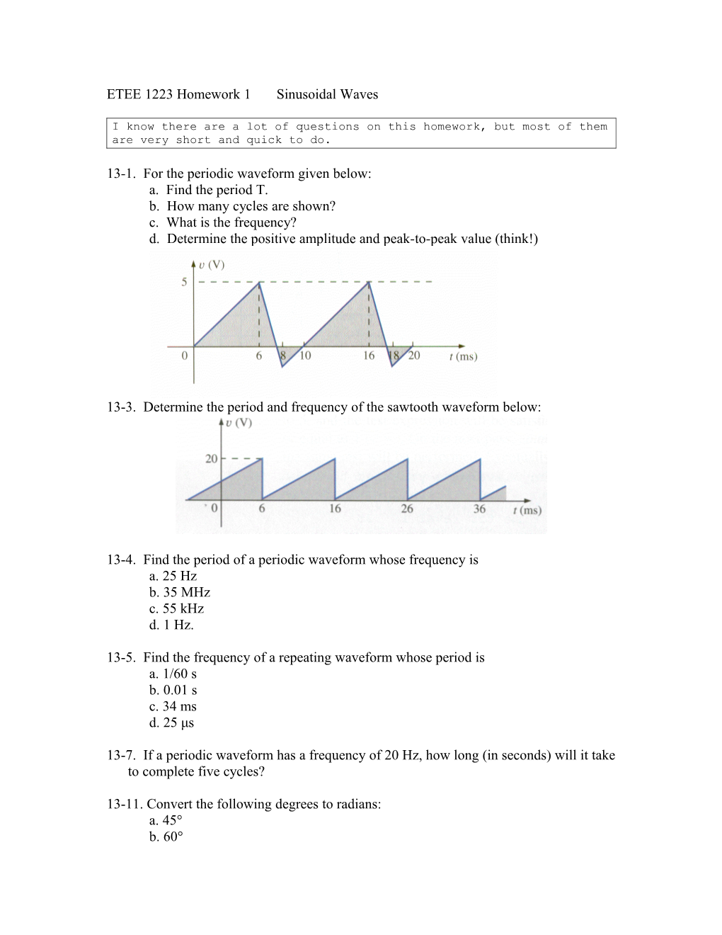 ETEE 1223 Homework 1 Sinusoidal Waves