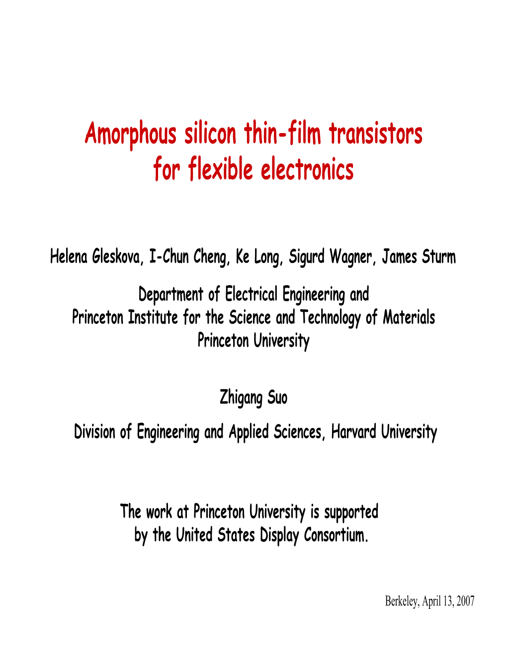 Amorphous Silicon Thin-Film Transistors for Flexible Electronics