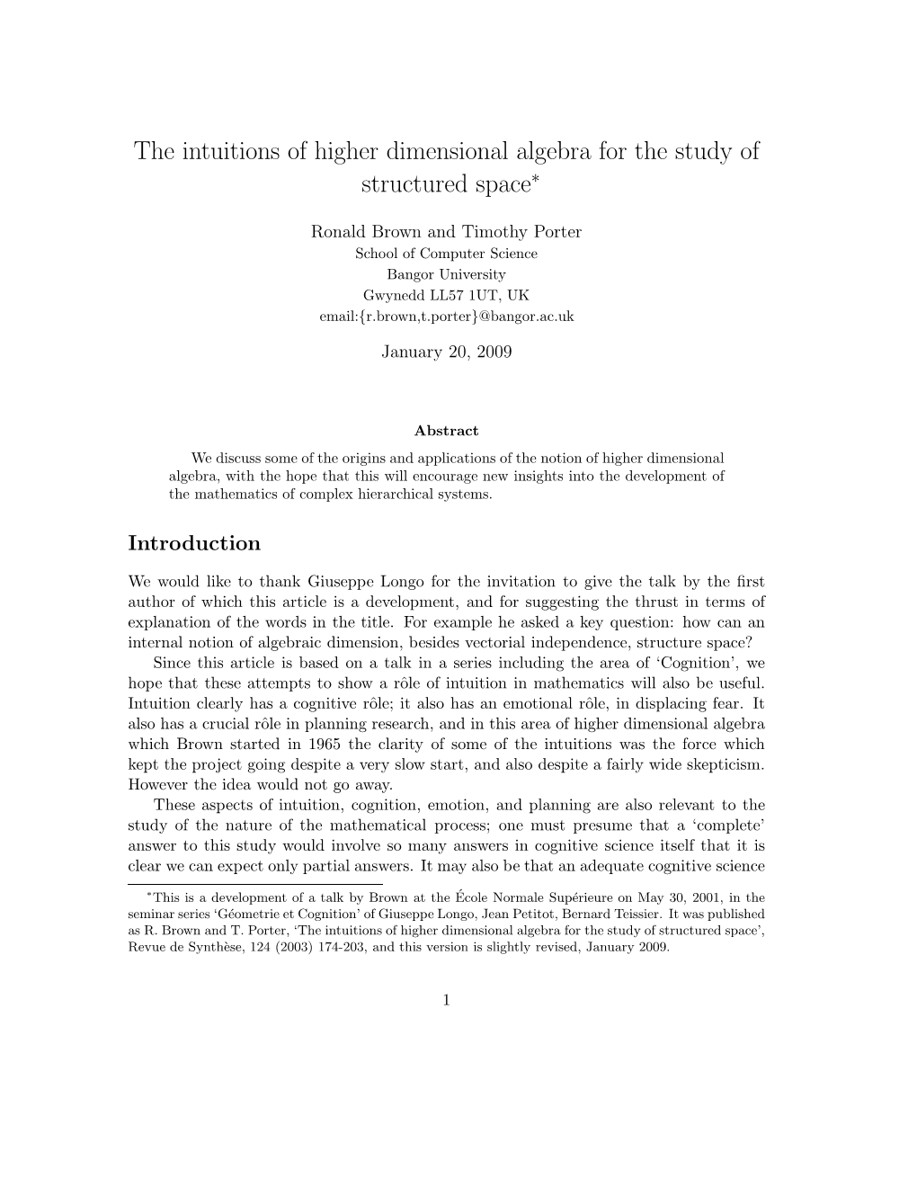 The Intuitions of Higher Dimensional Algebra for the Study of Structured Space∗