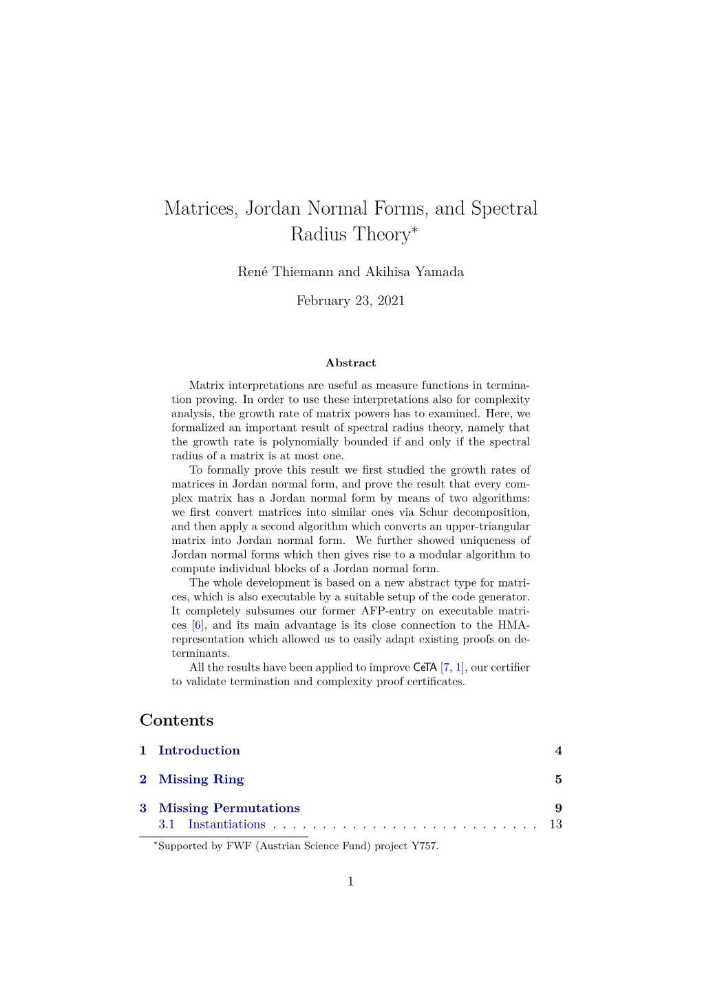 Matrices, Jordan Normal Forms, and Spectral Radius Theory∗