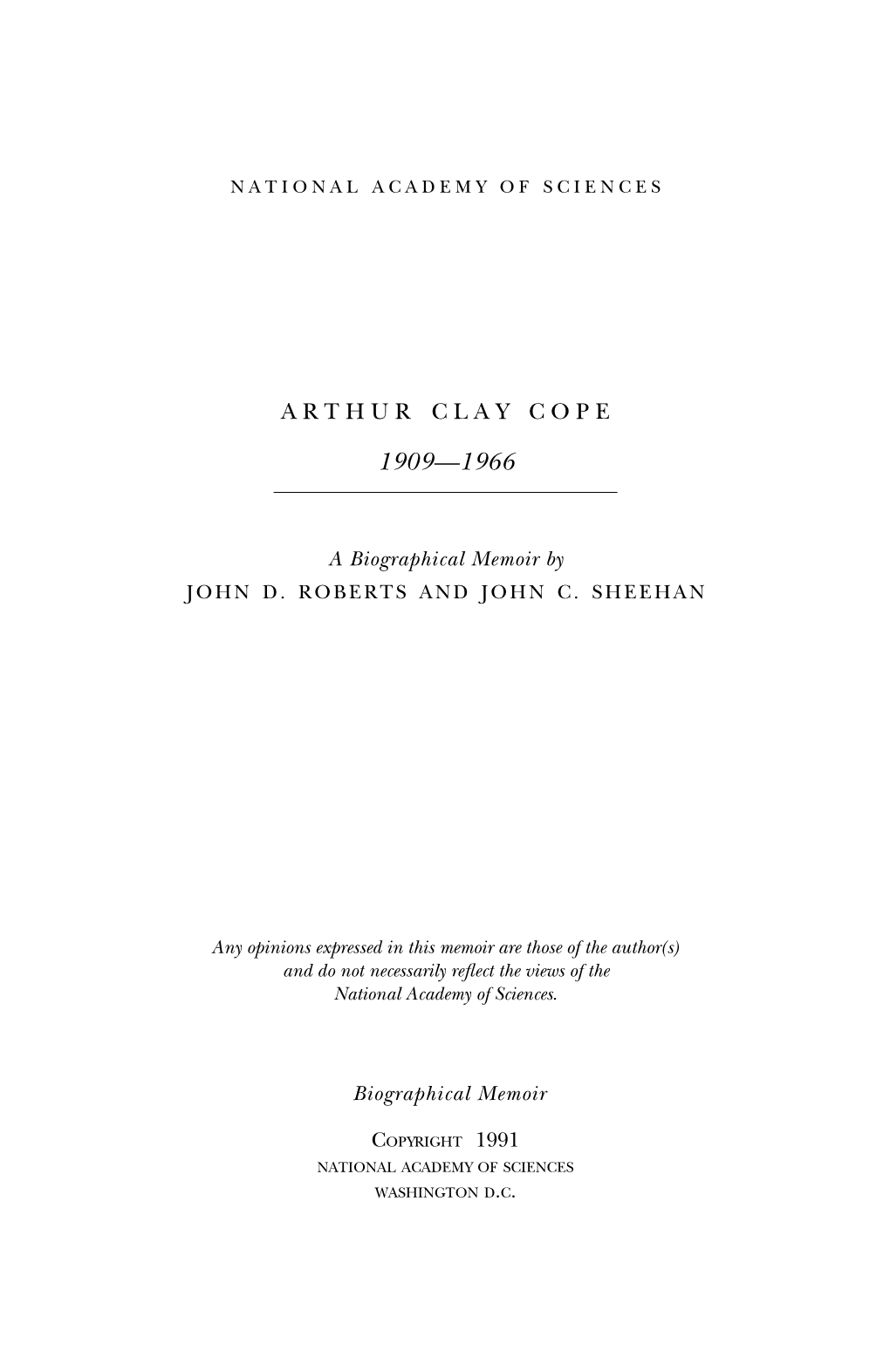 ARTHUR CLAY COPE June 27, 1909-June 4, 1966 by JOHN D