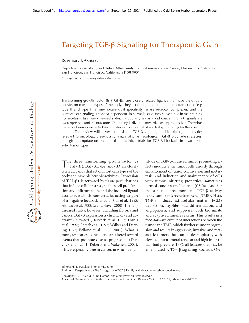 Targeting TGF-Β Signaling for Therapeutic Gain