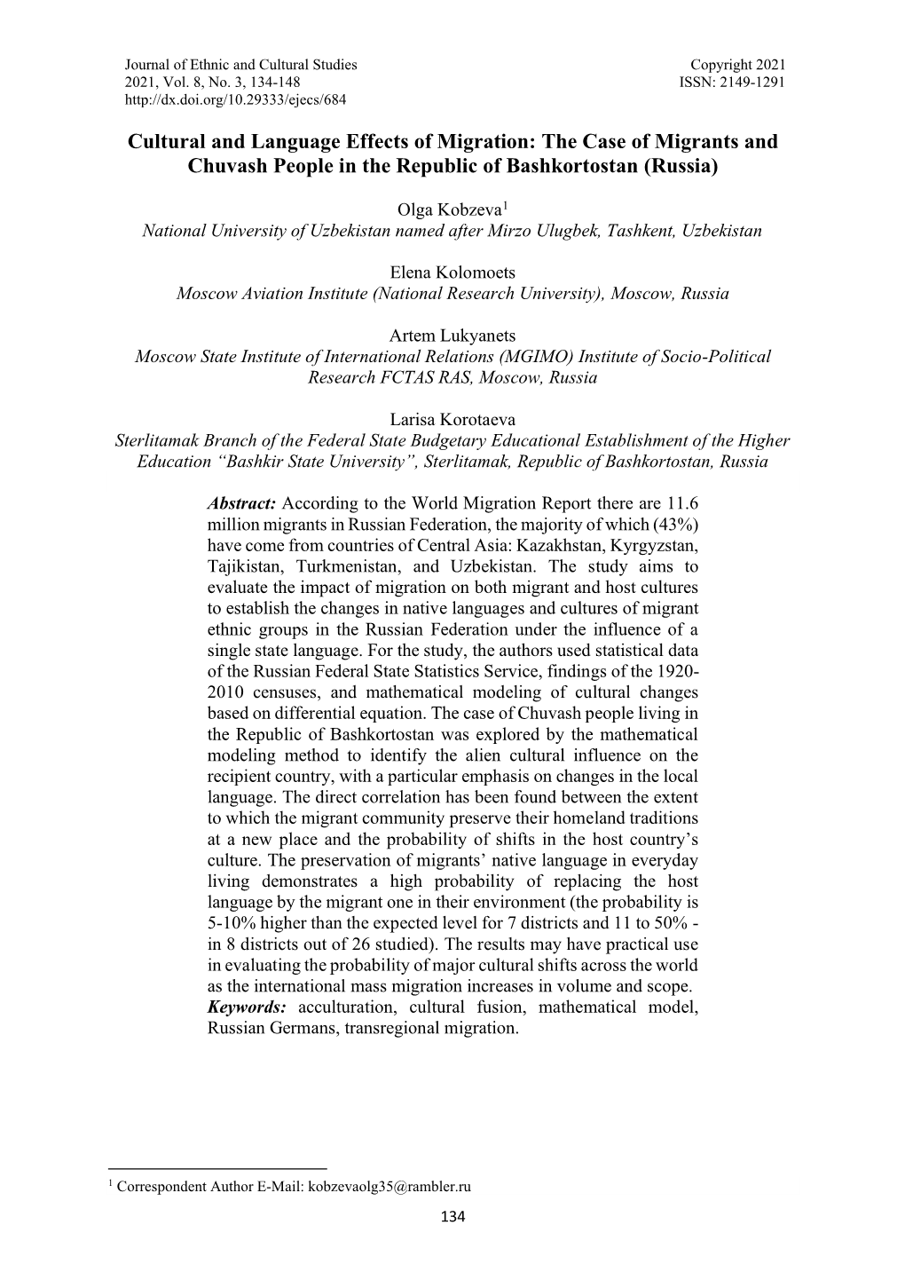 Cultural and Language Effects of Migration: the Case of Migrants and Chuvash People in the Republic of Bashkortostan (Russia)