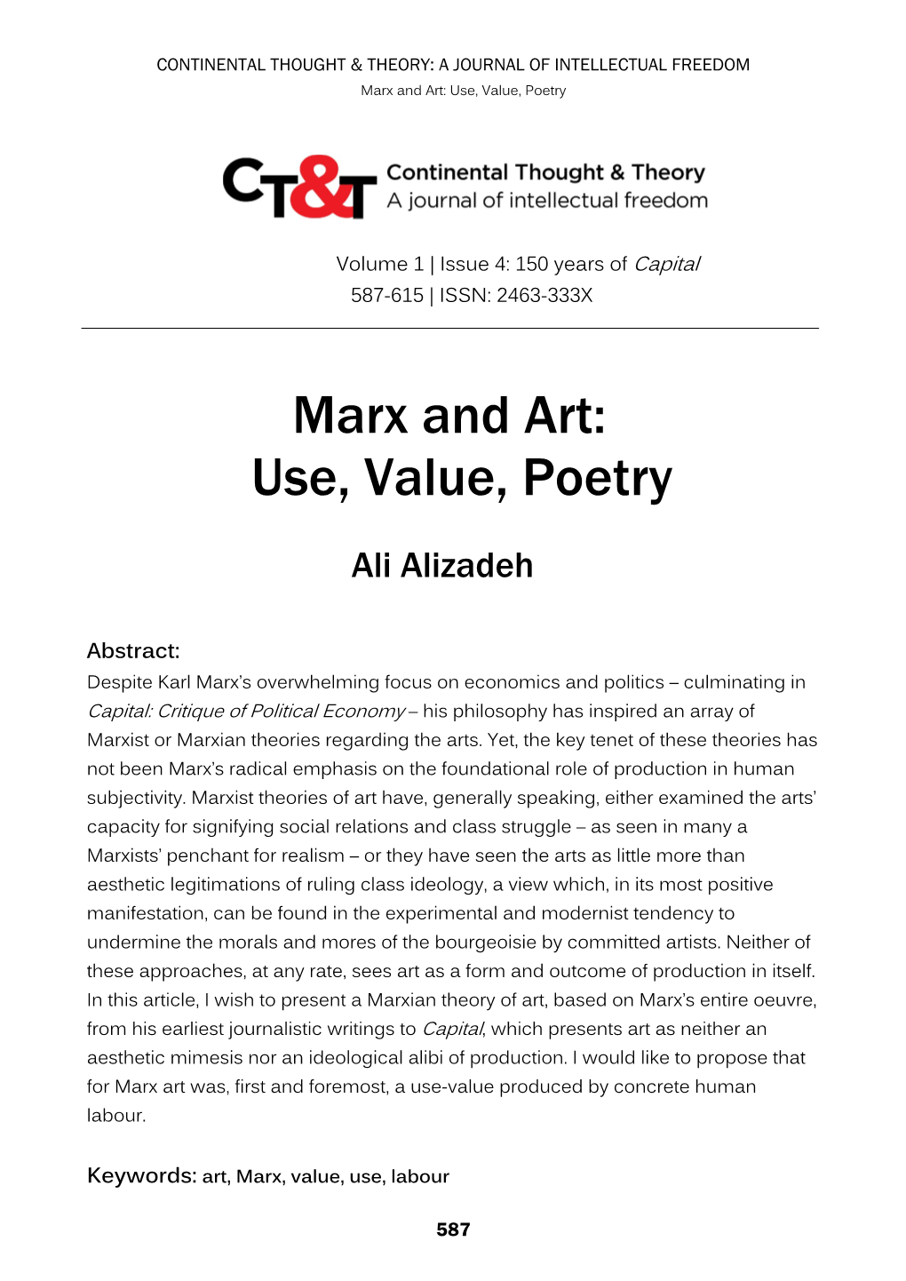 Marx and Art: Use, Value, Poetry