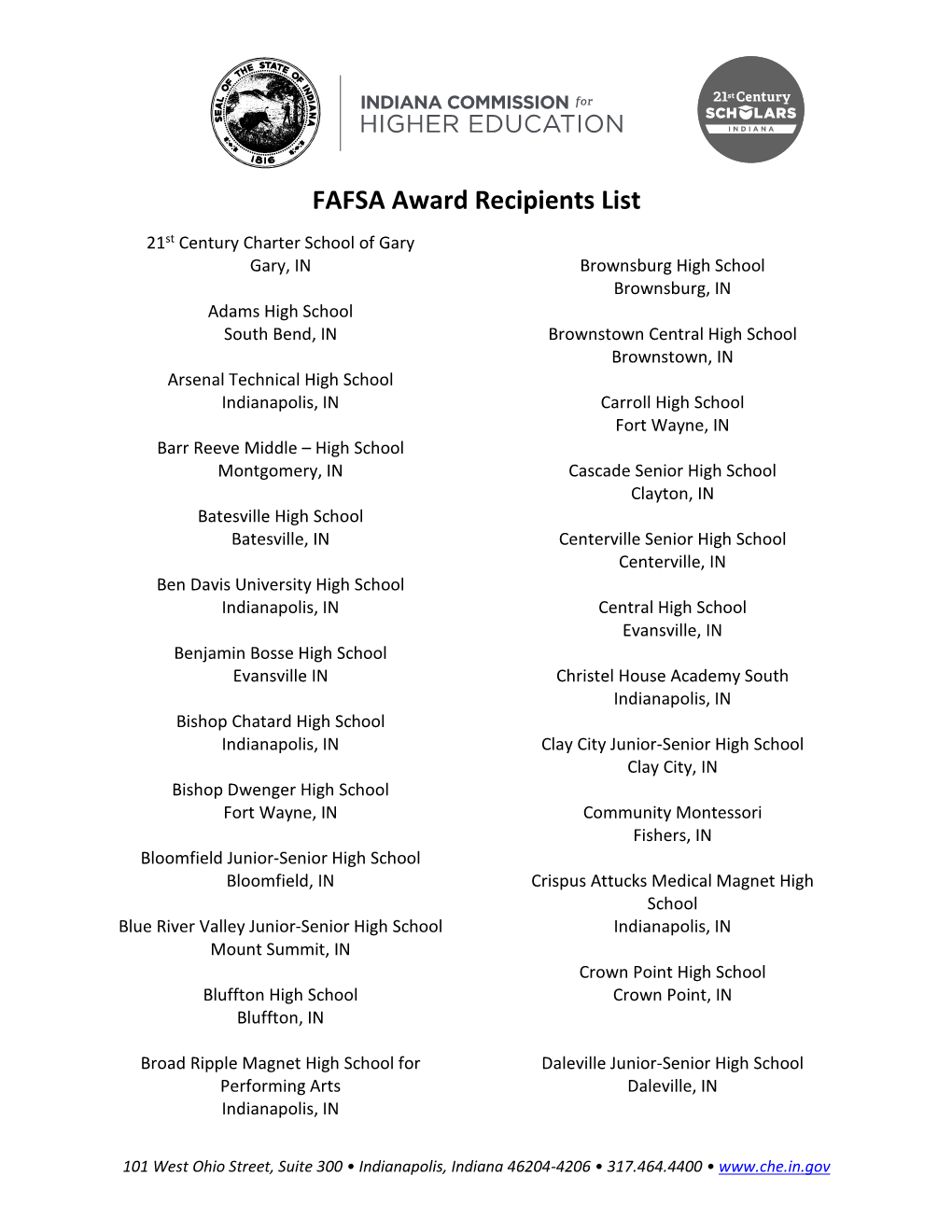 FAFSA Award Recipients List