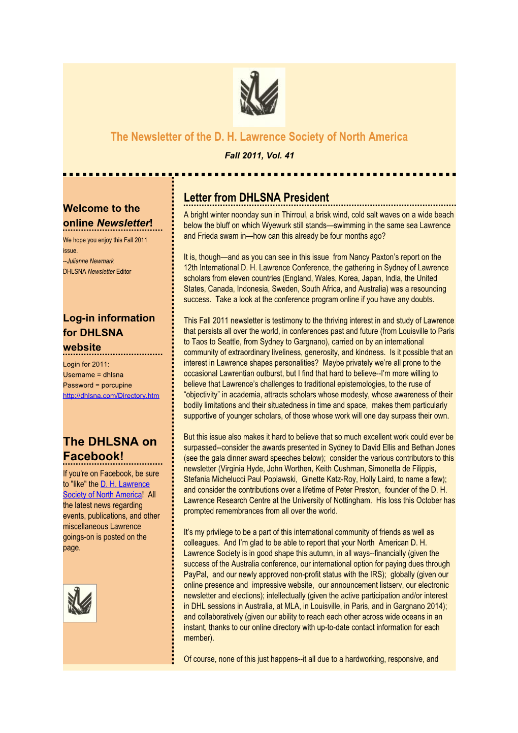 DHLSNA Newsletter November 2011