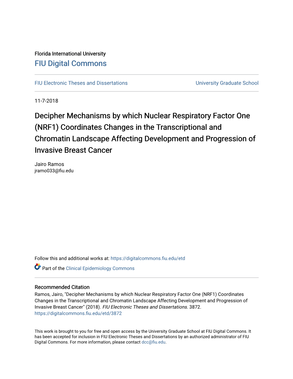 NRF1) Coordinates Changes in the Transcriptional and Chromatin Landscape Affecting Development and Progression of Invasive Breast Cancer