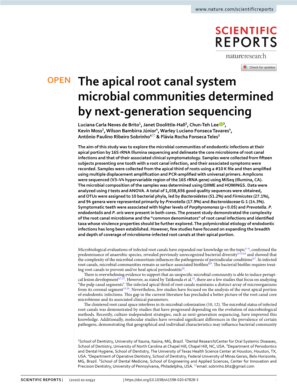 The Apical Root Canal System Microbial Communities Determined