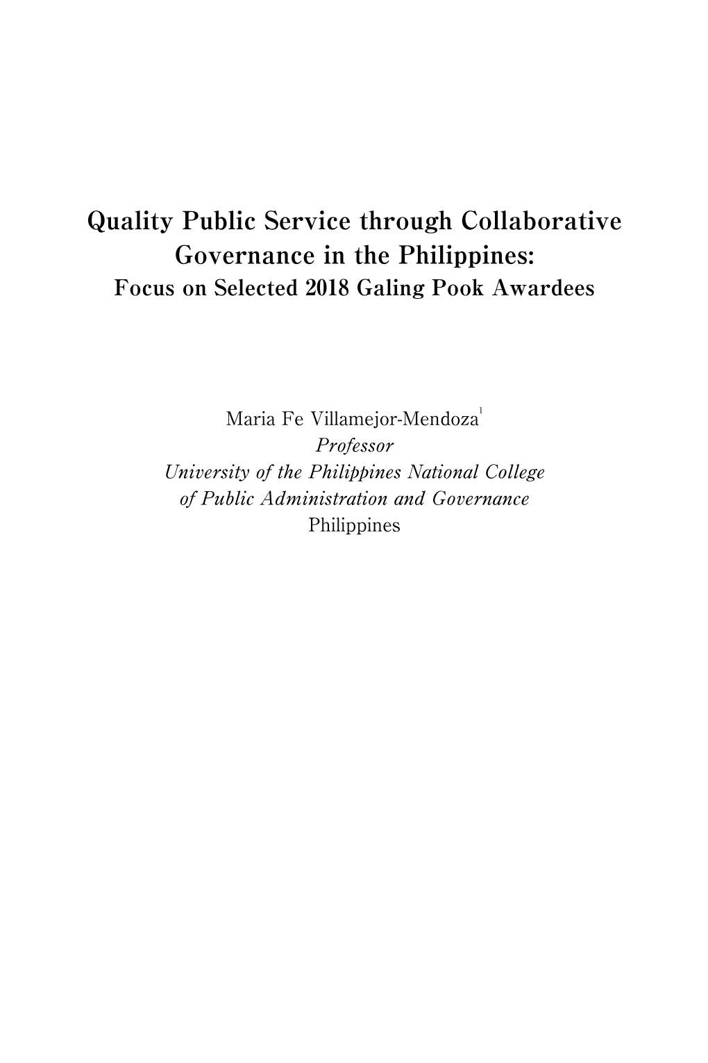 Quality Public Service Through Collaborative Governance in the Philippines: Focus on Selected 2018 Galing Pook Awardees