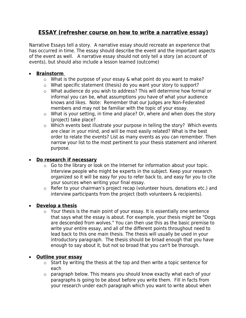 ESSAY (Refresher Course on How to Write a Narrative Essay)