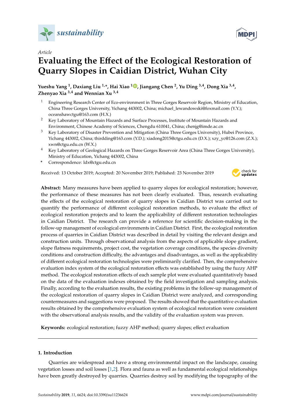 Evaluating the Effect of the Ecological Restoration of Quarry Slopes In