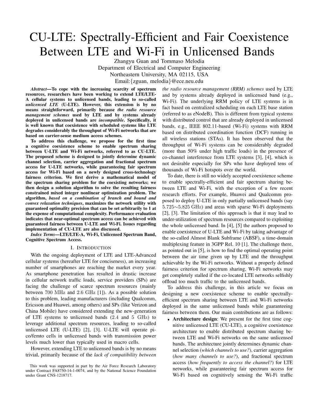 CU-LTE: Spectrally-Efficient and Fair Coexistence Between LTE and Wi