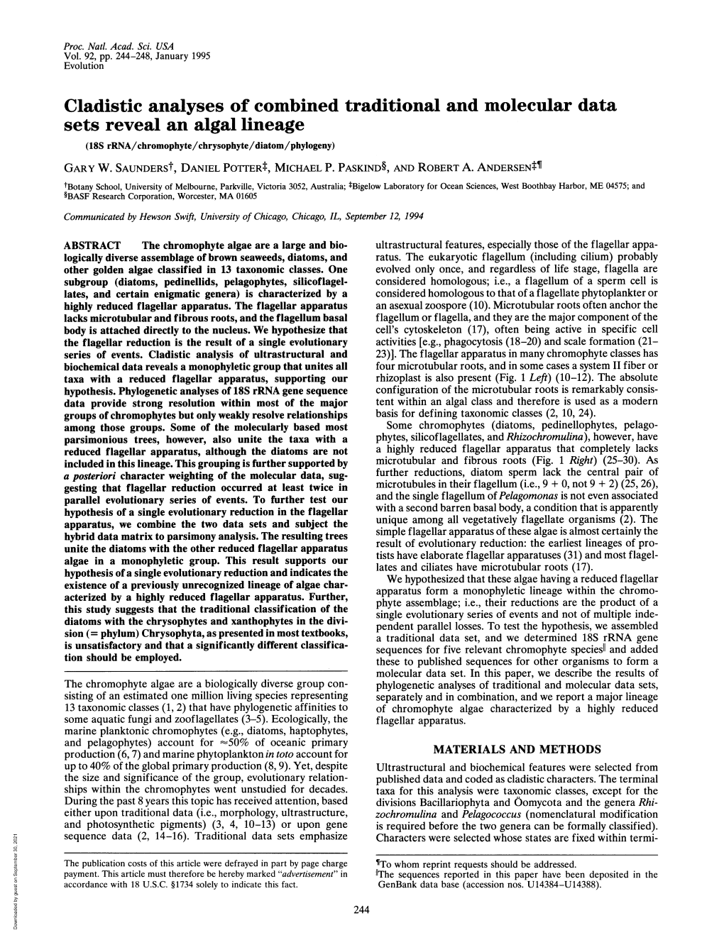 Cladistic Analyses of Combined Traditional and Moleculardata