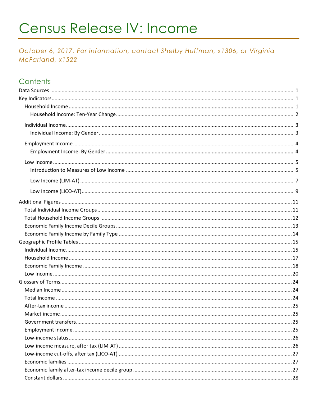 Census Release IV: Income