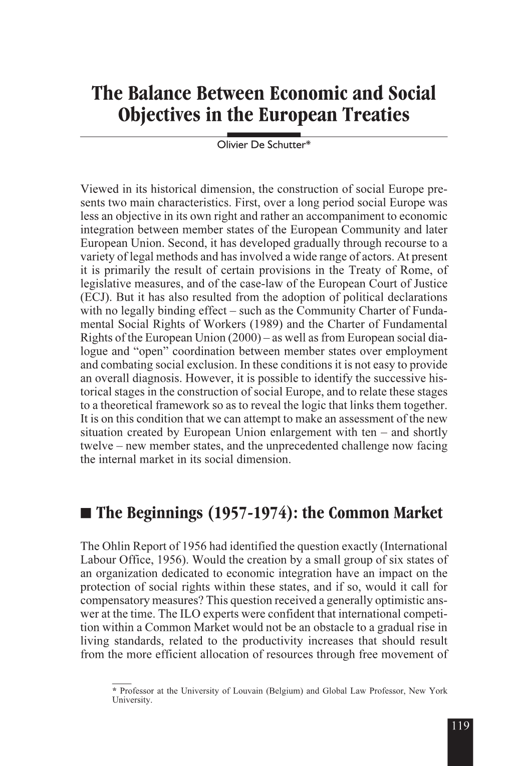 The Balance Between Economic and Social Objectives in the European Treaties