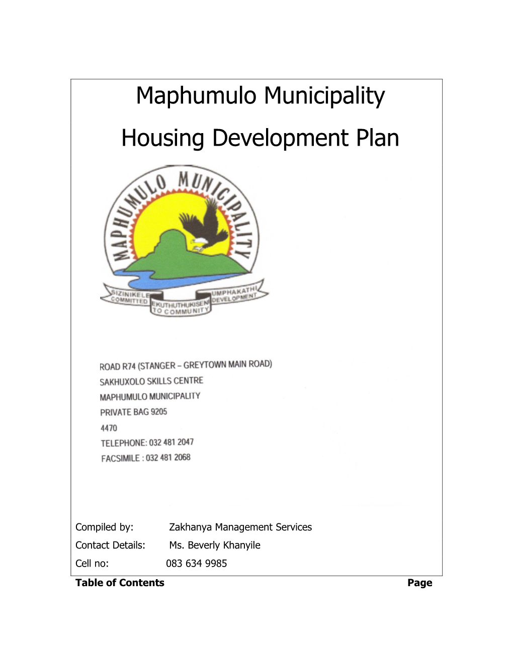 Maphumulo Municipality Housing Development Plan