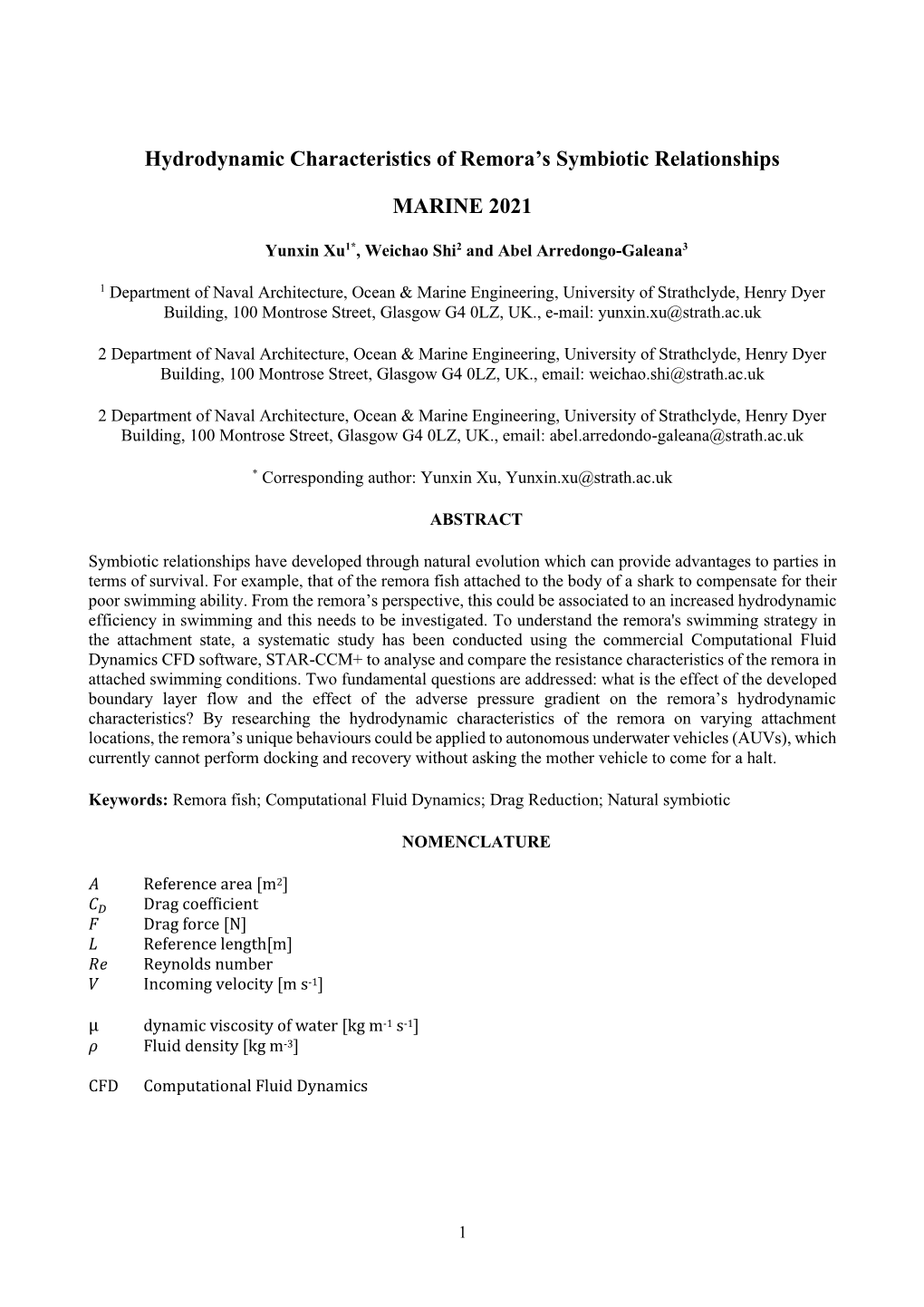 Hydrodynamic Characteristics of Remora's Symbiotic Relationships