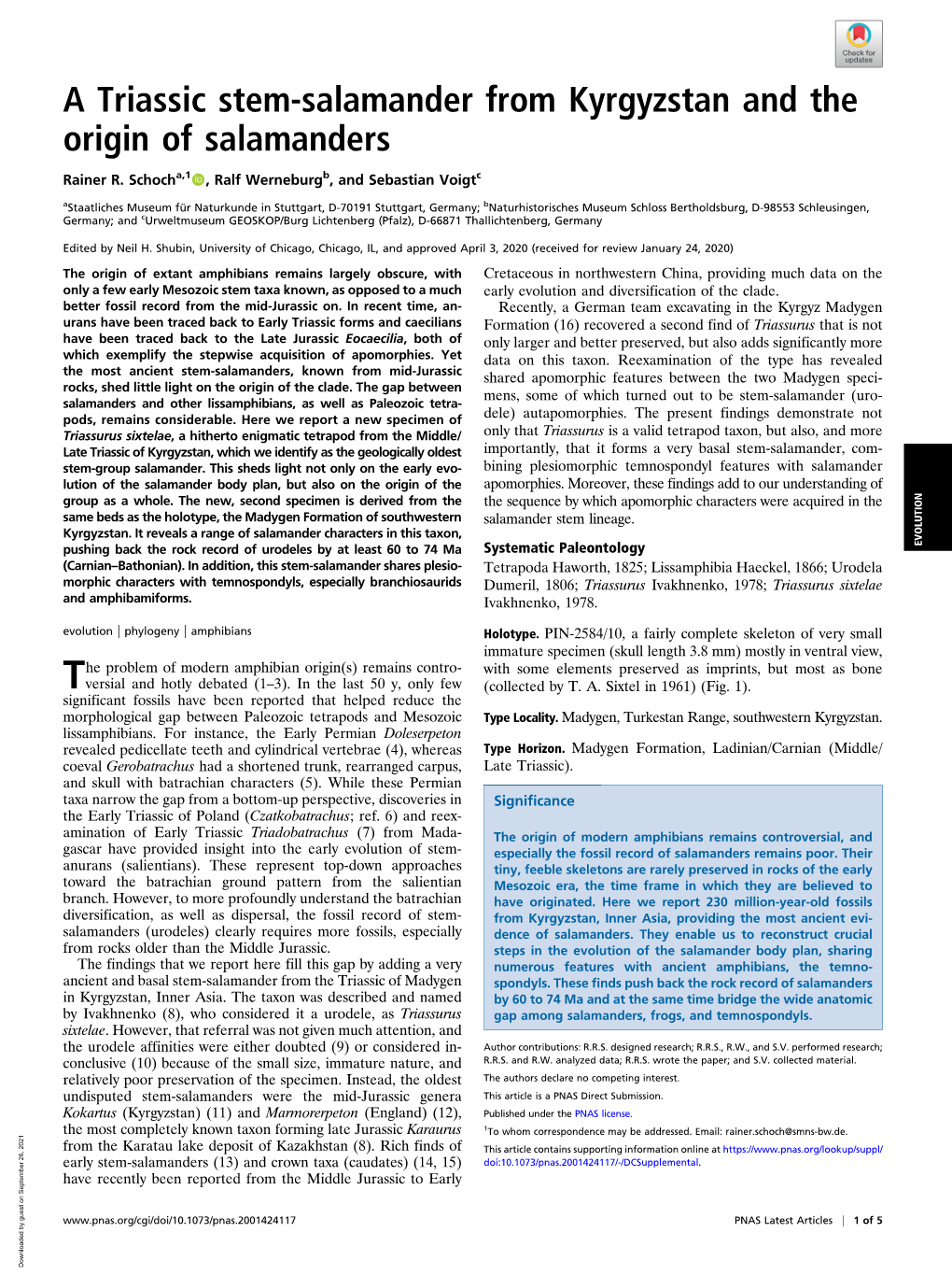 A Triassic Stem-Salamander from Kyrgyzstan and the Origin of Salamanders