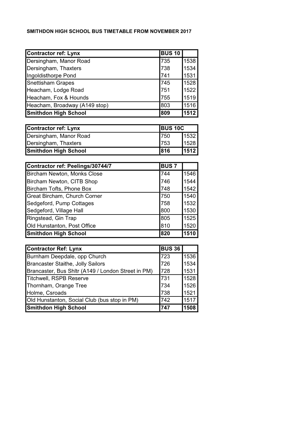 Lynx BUS 10 Dersingham, Manor Road 735 1538 Dersingham, Thaxters 738 1534 Ingoldisthorpe Pond 741 1531 Snettisha