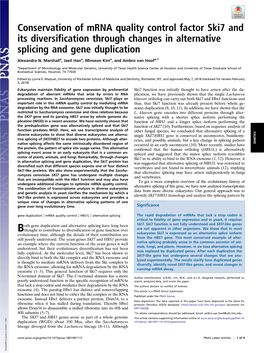 Conservation of Mrna Quality Control Factor Ski7 and Its Diversification Through Changes in Alternative Splicing and Gene Duplication
