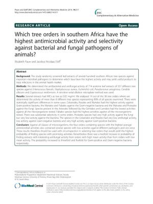 Which Tree Orders in Southern Africa Have the Highest Antimicrobial Activity and Selectivity Against Bacterial and Fungal Pathog