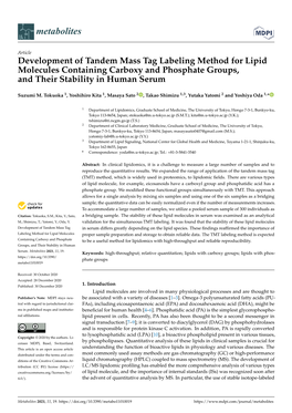 Development of Tandem Mass Tag Labeling Method for Lipid Molecules Containing Carboxy and Phosphate Groups, and Their Stability in Human Serum