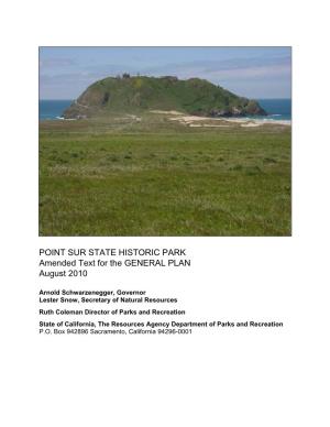POINT SUR STATE HISTORIC PARK Amended Text for the GENERAL PLAN August 2010