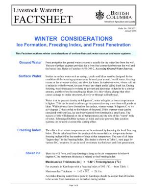 WINTER CONSIDERATIONS Ice Formation, Freezing Index, and Frost Penetration