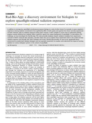Rad-Bio-App: a Discovery Environment for Biologists to Explore Spaceﬂight-Related Radiation Exposures ✉ ✉ Richard Barker 1 , Sylvain V