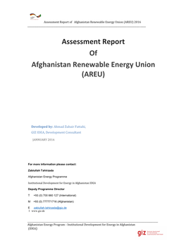 Assessment Report of Afghanistan Renewable Energy Union (AREU) 2016 ______