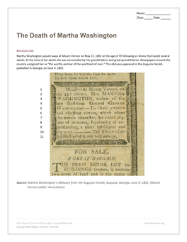 The Death of Martha Washington