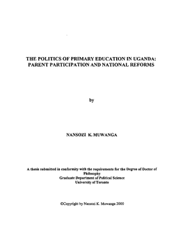 The Politics of Primary Education in Uganda: Parent Participation and National Reforms