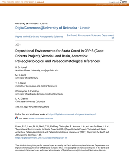 Depositional Environments for Strata Cored in CRP-3 (Cape Roberts Project), Victoria Land Basin, Antarctica: Palaeoglaciological and Palaeoclimatological Inferences