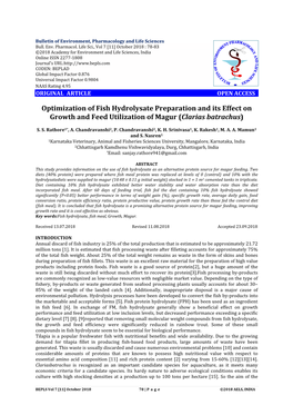 Optimization of Fish Hydrolysate Preparation and Its Effect on Growth and Feed Utilization of Magur (Clarias Batrachus)