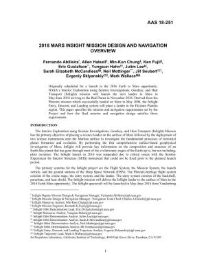 2018 Mars Insight Mission Design and Navigation Overview