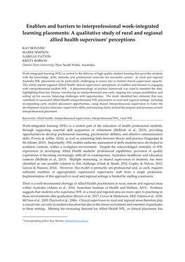 A Qualitative Study of Rural and Regional Allied Health Supervisors’ Perceptions