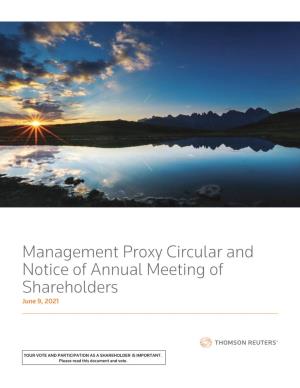 Management Proxy Circular and Notice of Annual Meeting of Shareholders June 9, 2021