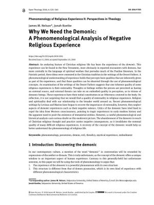 A Phenomenological Analysis of Negative Religious Experience