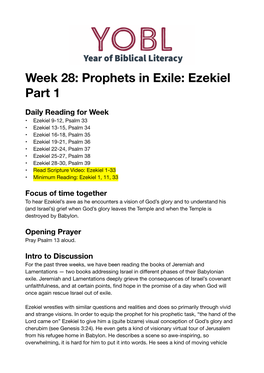 Week 28: Prophets in Exile: Ezekiel Part 1